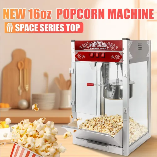 Miniatura 5 de Máquina comercial de palomitas de maíz de 16 onzas, 1440 W de acero inoxidable estilo teatro, hace 80 tazas, control de 3 interruptores, puertas