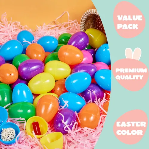 Miniatura 4 de JOYIN 50 huevos de Pascua de 2.3 pulgadas, huevos de plástico vacíos rellenables coloridos y brillantes a granel para caza de Pascua, golosinas