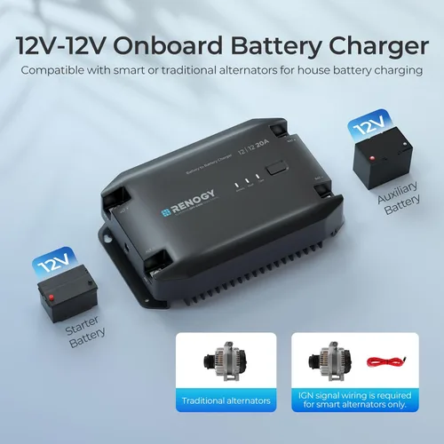 Miniatura 2 de Renogy - Cargador DC a DC 12V 20A - Cargador multietapa para baterías LiFePO4, AGM, Gel, inundadas Cargador de batería para coche, RV, marina