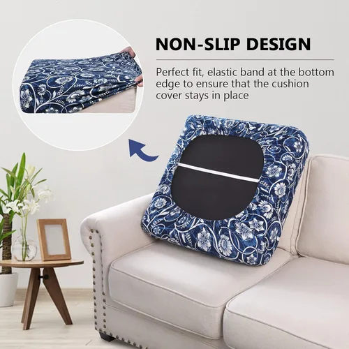 Miniatura 3 de hyha Fundas de cojín para sofá estampadas, fundas florales lavables para cojines de sofá, fundas de cojín de exterior con patrón elástico para Azul