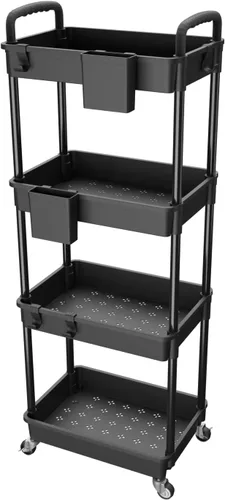 Miniatura 22 de Carrito rodante de 3 niveles con cajón, carrito de servicio REBECAT hecho de organizador de almacenamiento multifuncional para cocina, baño, sala