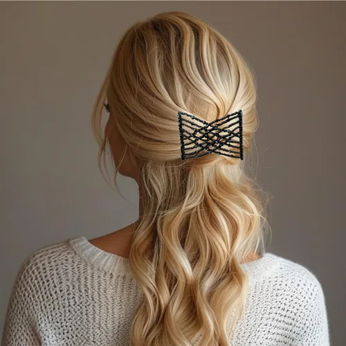 Miniatura 6 de 5 Piezas de peine mágico elástico para el cabello, peine doble elástico, pinzas para el cabello con cuentas elásticas para mujeres y niñas