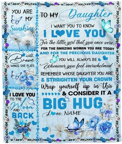 Manta personalizada con texto en inglés «To My Daughter from Mom Dad Give You A Big Love Hug Butterfly Daughter Birthday» (30 x 40 pulgadas, tamaño