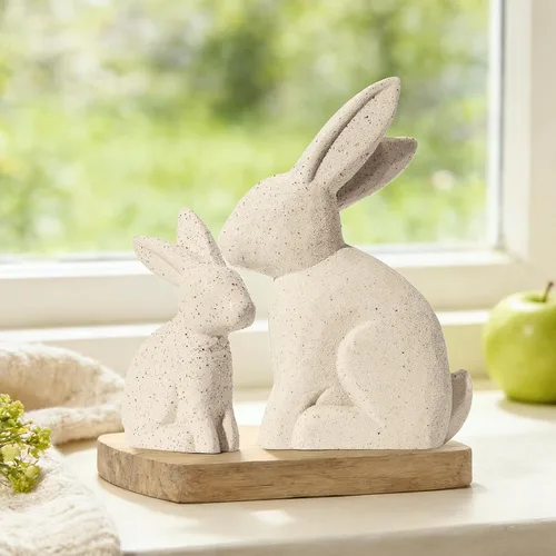 Miniatura 3 de DN DECONATION Decoraciones de Pascua, figuras de conejo blanco, estatuas de conejo de Pascua Wabi Sabi, juego de 2 para mesa de primavera