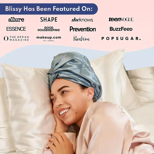 Miniatura 6 de BLISSY Gorro de seda para dormir para cabello largo y rizado, 100% seda de morera pura 22 momme 6a fibras de alta calidad
