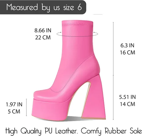 Miniatura 5 de Uacllcau Botas de plataforma para mujer, botas de media pantorrilla, punta cuadrada, botas de tacón alto grueso con cremallera lateral
