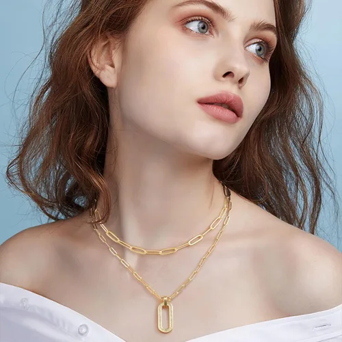 Miniatura 2 de Collar de cadena de capas con clip delicado chapado en oro de 18 quilates gargantilla en capas para mujer collar simple ajustable con clip de papel