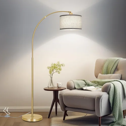Miniatura 9 de Lámpara de pie de arco plateada para sala de estar, lámpara de pie moderna con cabeza ajustable, lámpara de poste alto con interruptor de pedal
