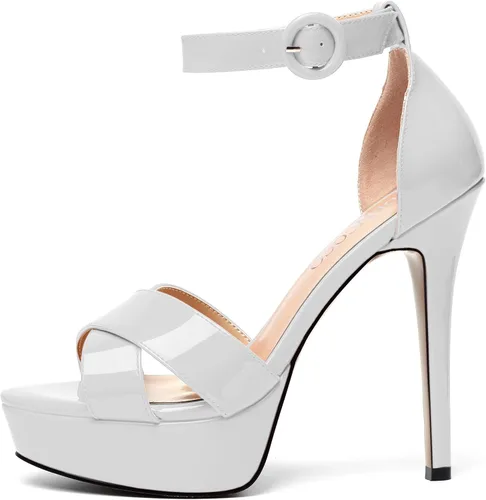 Miniatura 107 de MODENCOCO Sandalias de boda con correa de tobillo sexy para mujer, con plataforma y puntera abierta, tacón de aguja y tacón alto, zapatos de vestir