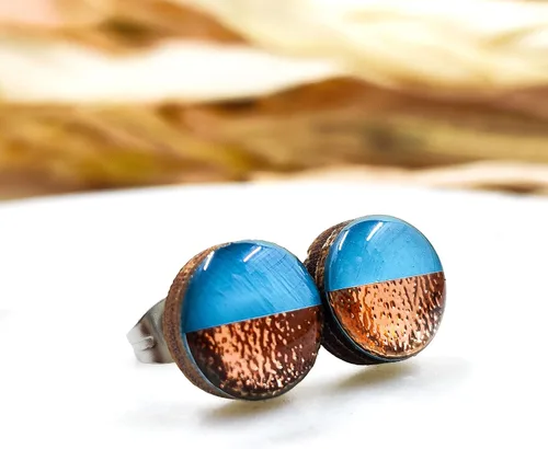 Miniatura 5 de Dos tonos con aretes de 10 mm de metal martillado falso, aretes redondos para mujeres, niñas y hombres, hechos a mano, postes de acero inoxidable