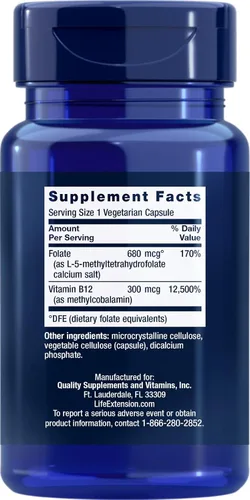 Miniatura 2 de Life Extension BioActive Folato y vitamina B12, 150 cápsulas vegetarianas (paquete de 2), sin OMG, sin gluten