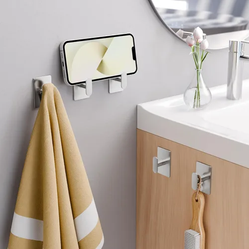Miniatura 7 de pickpiff Ganchos Adhesivos para Toallas de Baño: Colgador de Pared Extra Fuerte de 20LB para Ducha Cocina RV Dormitorio Apartamento, Plateado