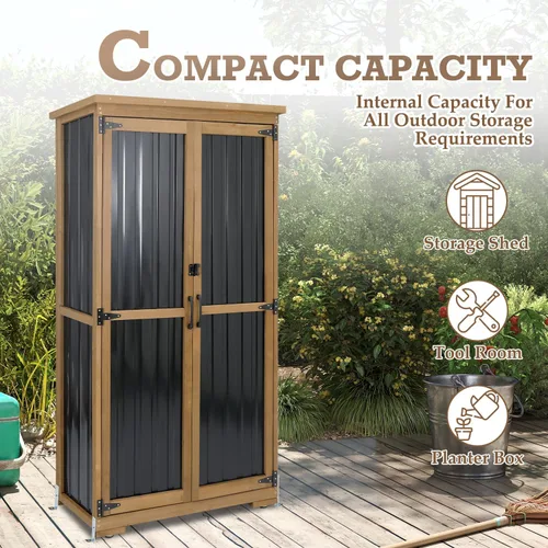 Miniatura 9 de Gabinete de almacenamiento al aire libre impermeable con estantes, pequeño cobertizo de almacenamiento, gabinete de almacenamiento vertical alto