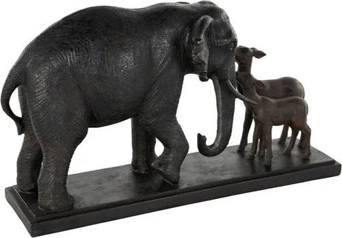 Miniatura 7 de Deco 79 Escultura Decorativa de Elefante de Resina Caminando, Estatua de Decoración para el Hogar con Ciervo Marrón Oscuro, Figura Decorativa de 20