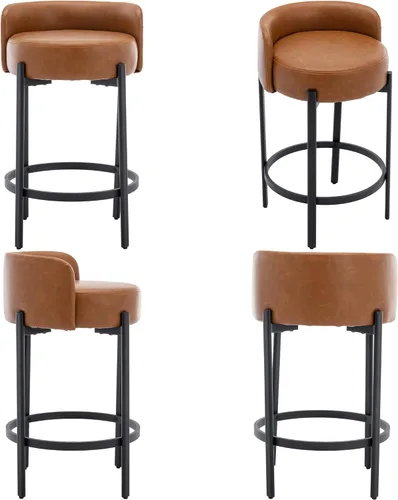 Miniatura 7 de Ya-Home Juego de 2 taburetes de bar modernos, de piel sintética, de 26 pulgadas, altura de mostrador, con respaldo bajo, taburetes tapizados