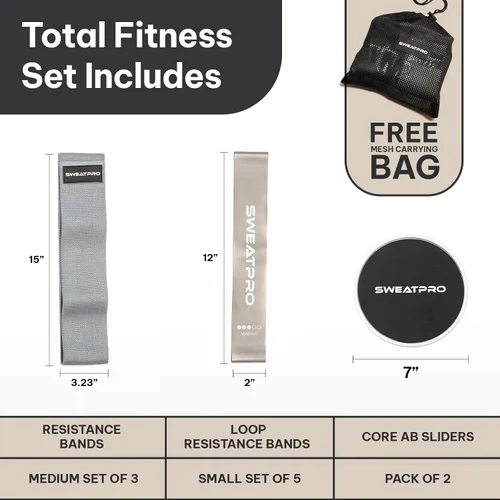 Miniatura 7 de Kit de ejercicio y tonificación 3 en 1, bandas de tela antideslizante, bandas de resistencia y deslizadores de núcleo, gimnasio en casa para todo