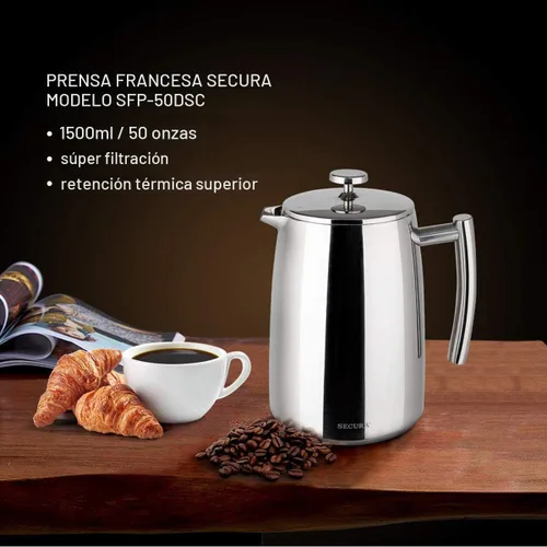 Miniatura 5 de Secura Cafetera de prensa francesa, 50 onzas, prensa de café aislada de acero inoxidable 304 con pantalla adicional