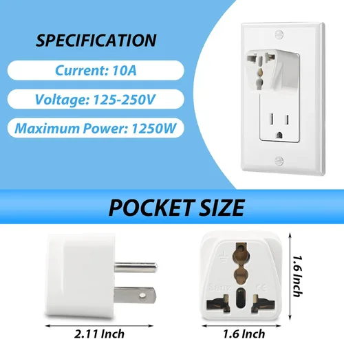 Miniatura 3 de Adaptador de enchufe de Europa a EE. UU., paquete de 3 adaptadores de enchufe de Reino Unido a EE. UU., Adaptador de enchufe de India a EE. UU.