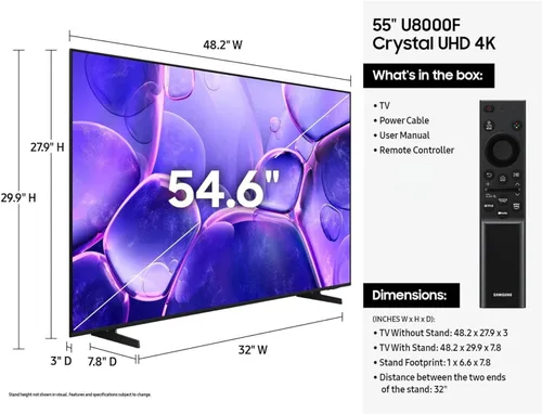 Miniatura 11 de Samsung 55 Pulgadas Smart TV Clase 2025 Serie U8000 Crystal UHD 4K Smart Tizen TV con Bluetooth, Motion Xcelerator (Reacondicionado)