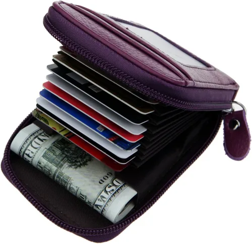 Miniatura 20 de RFID mini organizador de tarjetas de crédito, cuero auténtico, billetera compacta con visor de identificación, S, Negro