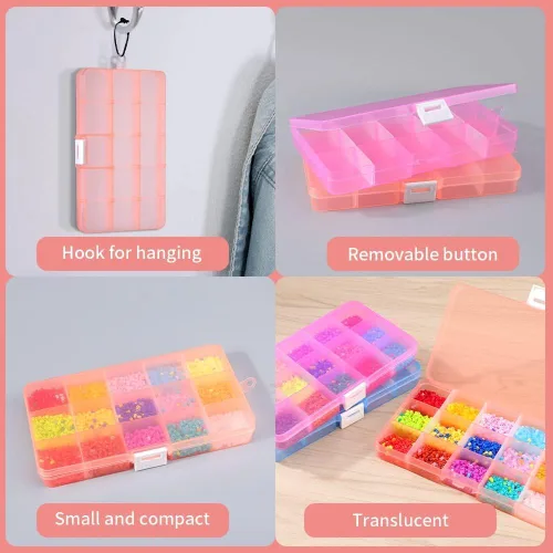 Miniatura 5 de Opret Organizador de 15 cuentas (4 unidades), caja organizadora de aretes, pequeños recipientes de plástico con divisores ajustables