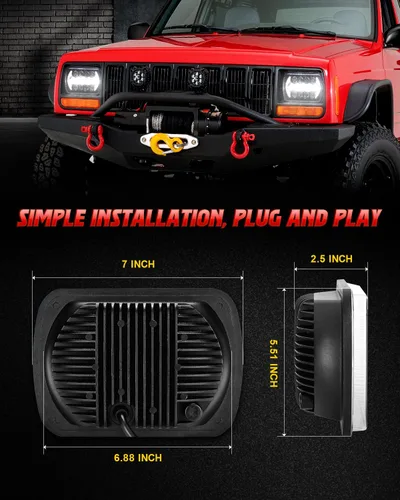 Miniatura 7 de LX-LIGHT 105W 1000% Brillante Faros LED Negros H6054 5x7 7x6 DRL Antirreflejos Haz Sellado Alto/Bajo Compatible con Jeep Wrangler YJ Cherokee XJ
