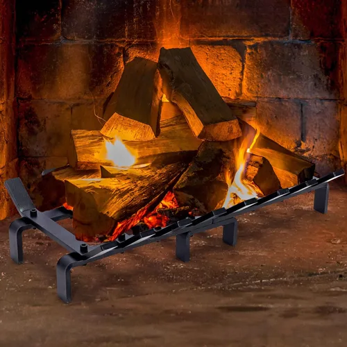 Miniatura 3 de WILLOW WEAVE Rejilla de chimenea de 20 pulgadas, rejilla de estufa de leña, estante de combustión de estufa de acero sólido resistente, soporte