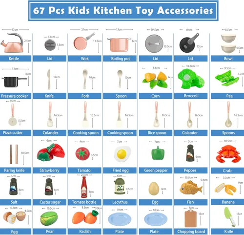 Miniatura 3 de Bruvoalon Juego de 67 piezas de juguetes de cocina para niños, juego de cocina de simulación para niños pequeños con ollas, sartenes, utensilios