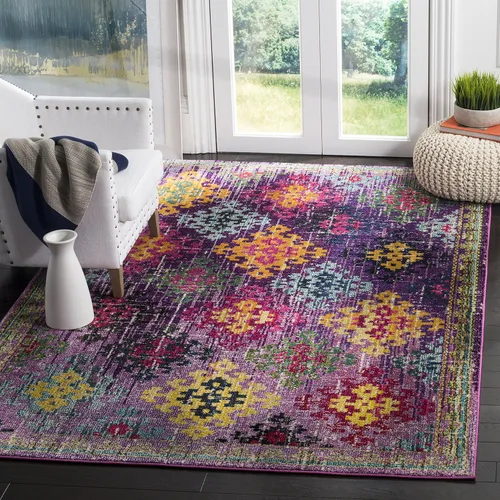 Miniatura 8 de SAFAVIEH Monaco Collection - Alfombra para pasillo, 2.2 x 6 pies, diseño bohemio de enrejado de diamantes, no desprende pelusa y de fácil cuidado