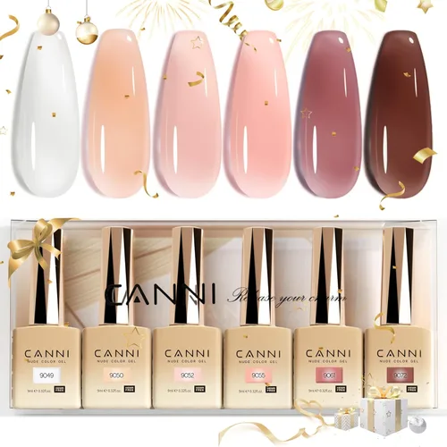 CANNI 9ml Esmalte de uñas en gel de jalea sin hema - Juego de 6 piezas en colores rosa piel, rosa neutro, blanco lechoso transparente, kit de