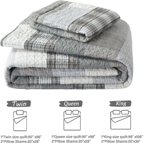 Miniatura 7 de Y-PLWOMEN Colchas de tamaño Queen – Juego de cama de 3 piezas ligero reversible tamaño Queen 100% algodón gris Queen para todas las estaciones