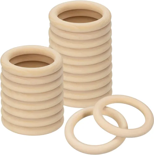 Miniatura 10 de uxcell 20 anillos de madera natural de 1.181 in (1.2 pulgadas), círculos de madera lisa sin terminar de 0.236 in de grosor para manualidades, tejer