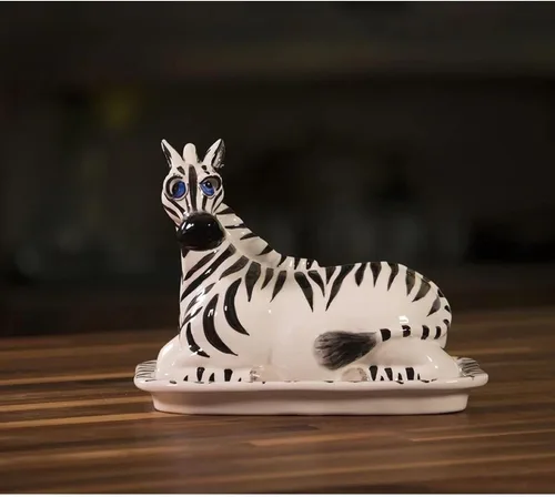 Miniatura 2 de Cielo azul cerámica 7.5" x 4.75" x 5.75" Zebra Mantequilla Plato