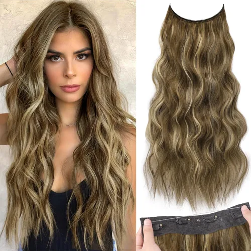 Miniatura 56 de KooKaStyle - Extensiones de cabello con hilo invisible, diadema transparente, ajustables, 4 clips fijadores, cabello largo y ondulado de 12