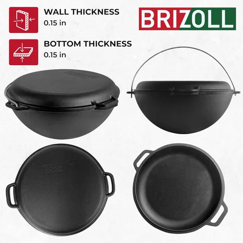 Miniatura 4 de Brizoll - Olla de horno holandés con tapa, 10.5 cuartos de galón (10 litros), juego de utensilios de cocina de hierro fundido, kazán para Plov