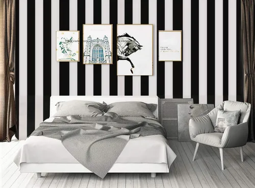 Miniatura 3 de Amhao - Papel tapiz clásico a rayas blancas y negras para despegar y pegar, película de vinilo para decoración de paredes, encimeras de muebles