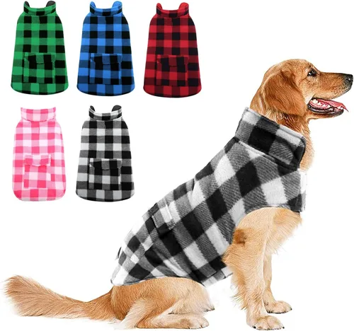 Miniatura 25 de ASENKU - Abrigo de invierno para perros, diseño a cuadros reversible, impermeable, para climas fríos, para perros pequeños, medianos y grandes Rojo