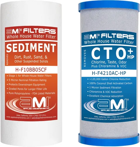 APPLIED MEMBRANES INC. Juego de cartuchos de filtro de repuesto para filtro de agua para toda la casa, 2 filtros de sedimentos y bloques de carbono