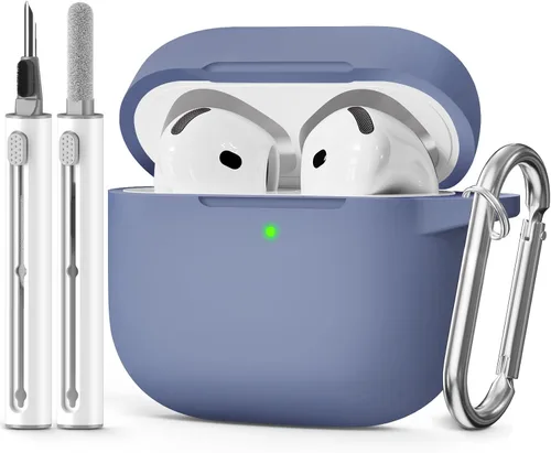 Miniatura 25 de Funda para AirPods 4 2024, viene con kit de limpieza, funda protectora de silicona suave para fundas Apple AirPods de 4ª generación con llavero