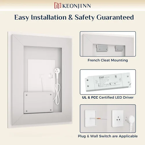 Miniatura 7 de Keonjinn - Espejo de baño LED de 24x32 pulgadas con luz, iluminación frontal y trasera, espejos iluminados para la pared del baño con luces