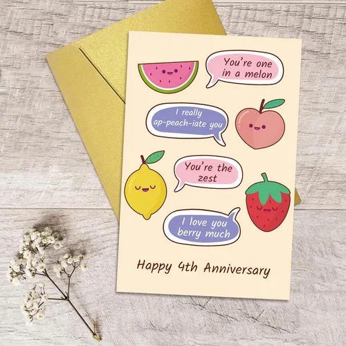 Miniatura 5 de Qiliji Tarjeta de 4º aniversario para marido y esposa, divertida tarjeta de aniversario de 4º aniversario de boda, tarjeta de juego de palabras