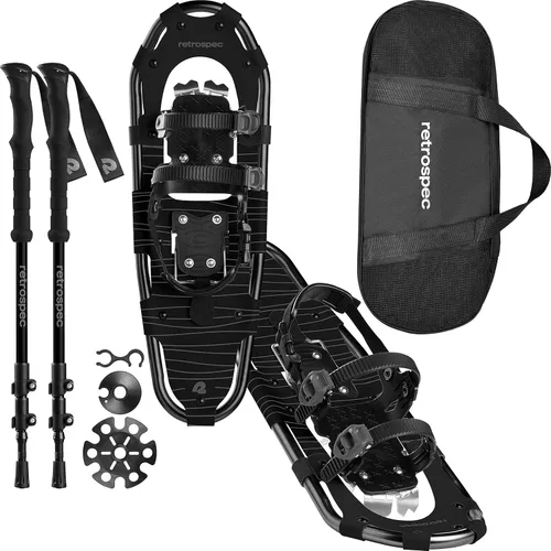 Retrospec Drifter Snowshoes & Trekking Poles Bundle with Adjustable Bindings - Lightweight Aluminum Snow Shoes for Women & Men - All Terrain Hiking