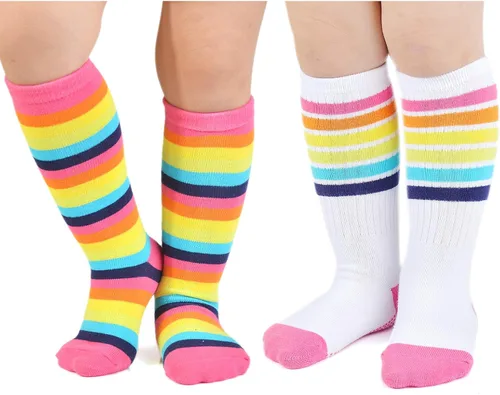 EPEIUS Calcetines altos a la rodilla con rayas arco iris para bebé, medias de tubo antideslizantes, calcetines de fútbol para niños pequeños y niños