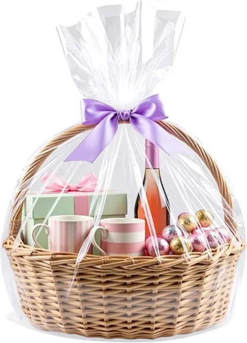 Morepack Bolsas grandes de celofán para cesta de regalo de 30 x 30 pulgadas, bolsas transparentes de 20 unidades