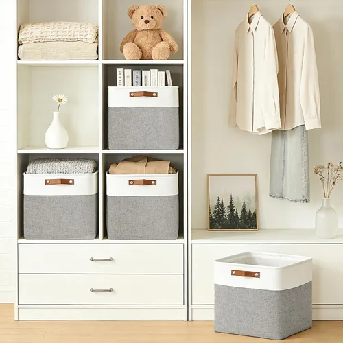 Miniatura 2 de Bagnizer 13x13 Cajas de almacenamiento cúbicas, caja de almacenamiento plegable de tela, paquete de 4 cestas de armario con asas para organizar