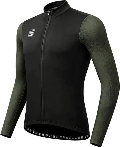 Miniatura 8 de Santic - Camiseta de ciclismo para hombre, manga larga, reflejante, cremallera completa, con bolsillos