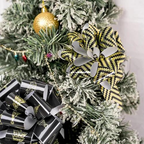 Miniatura 5 de LeZakaa 12 piezas de moños navideños con cinta - Diseño de jengibre negro y dorado - Perfecto para envolver regalos, floristería, ramos, cestas