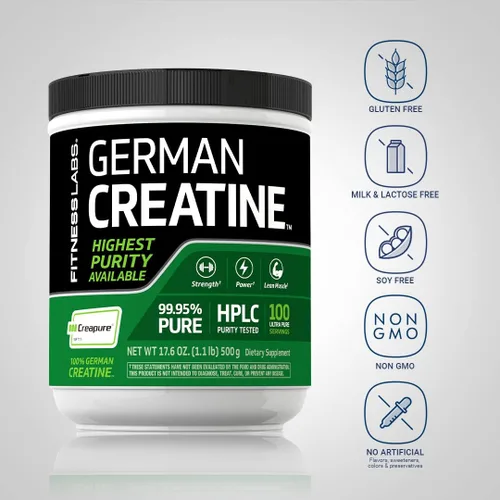 Miniatura 3 de Fitness Labs Monohidrato de Creatina Alemán en Polvo 500 Gramos Suplemento Fitness Creapure 100 Porciones