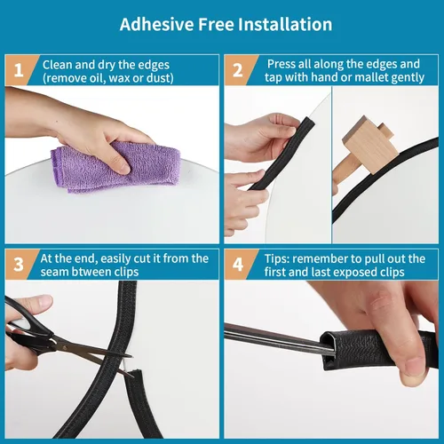Miniatura 4 de Protector de borde de goma de 10 pies/9.8 ft, protector de borde de puerta sin adhesivo, tira de sellado de borde en forma de U con clips de metal