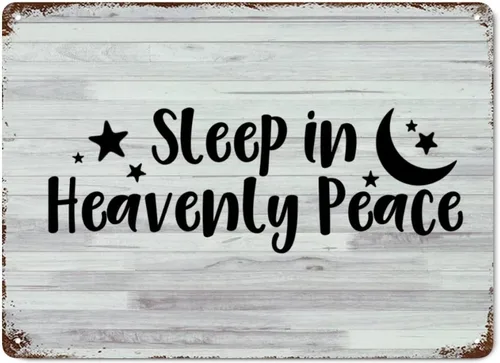 LUIJORGY Letrero de metal rústico con letras familiares para decoración de pared, para dormir en la paz celestial, grano de madera, vida positiva,